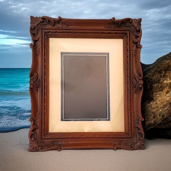 Ornate Faux Wood Picture Frame Photo Brown Vtg 70s Realistic Victorian Witchy - Picture 16 of 16